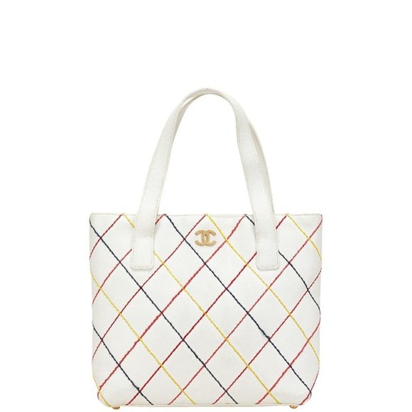 CHANEL White Leather Logo Tote Bag - Picture 1 of 10